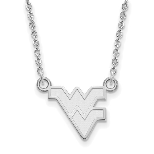Sterling Silver Rhodium-plated LogoArt West Virginia University W-v Small Pendant Necklace, 18"