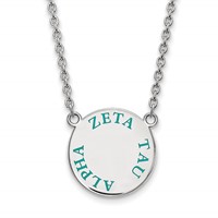 Sterling Silver Rhodium-plated LogoArt Zeta Tau Alpha Sorority Text Large Color Enamel Pendant Necklace, 18" view 1
