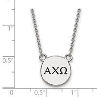 Sterling Silver Rhodium-plated LogoArt Alpha Chi Omega Sorority Greek Letters Small Black Enamel Pendant Necklace, 18" view 2