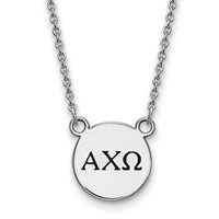 Sterling Silver Rhodium-plated LogoArt Alpha Chi Omega Sorority Greek Letters Small Black Enamel Pendant Necklace, 18" view 1