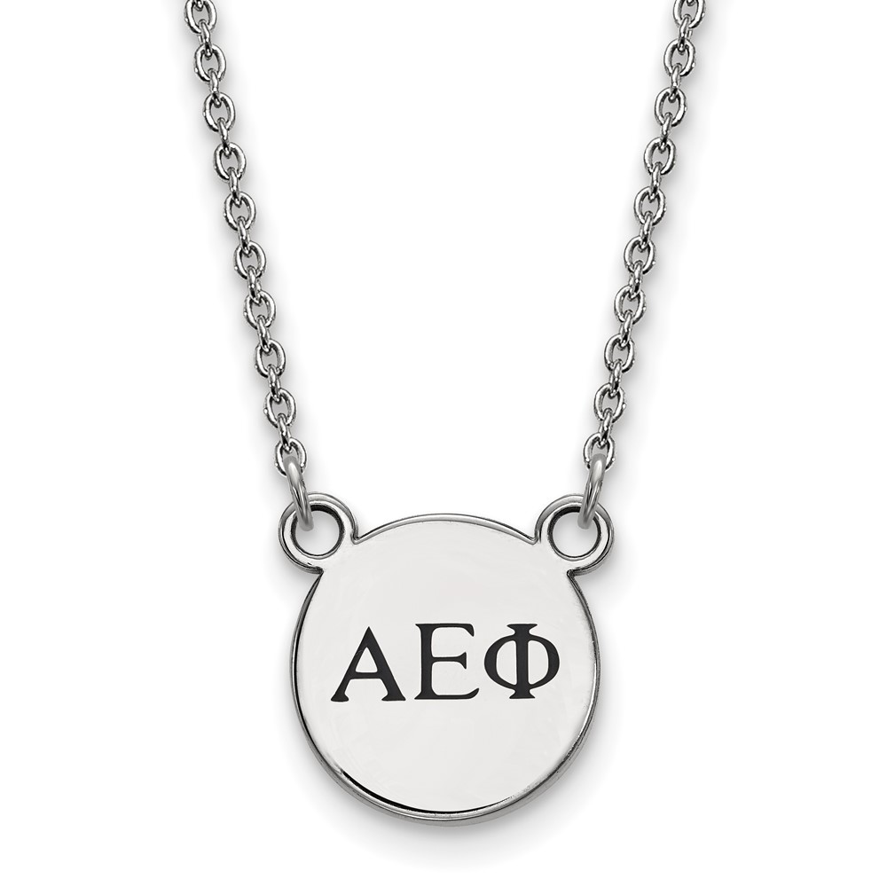 Sterling Silver Rhodium-plated LogoArt Alpha Epsilon Phi Sorority Greek Letters Extra Small Black Enamel Pendant Necklace, 18"