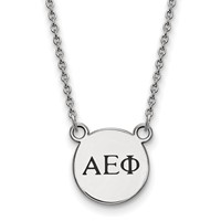 Sterling Silver Rhodium-plated LogoArt Alpha Epsilon Phi Sorority Greek Letters Extra Small Black Enamel Pendant Necklace, 18" view 1