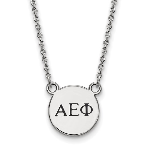 Sterling Silver Rhodium-plated LogoArt Alpha Epsilon Phi Sorority Greek Letters Extra Small Black Enamel Pendant Necklace, 18"