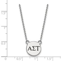 Sterling Silver Rhodium-plated LogoArt Alpha Sigma Tau Sorority Greek Letters Small Black Enamel Pendant Necklace, 18" view 2