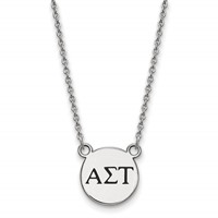Sterling Silver Rhodium-plated LogoArt Alpha Sigma Tau Sorority Greek Letters Small Black Enamel Pendant Necklace, 18" view 1