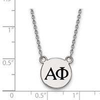 Sterling Silver Rhodium-plated LogoArt Alpha Phi Sorority Greek Letters Small Black Enamel Pendant Necklace, 18" view 2