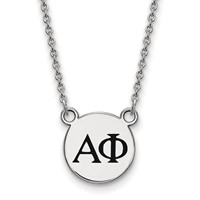 Sterling Silver Rhodium-plated LogoArt Alpha Phi Sorority Greek Letters Small Black Enamel Pendant Necklace, 18" view 1