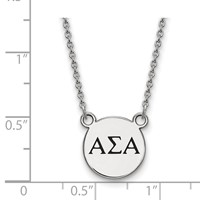 Sterling Silver Rhodium-plated LogoArt Alpha Sigma Alpha Sorority Greek Letters Small Black Enamel Pendant Necklace, 18" view 2