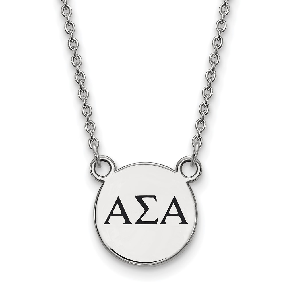 Sterling Silver Rhodium-plated LogoArt Alpha Sigma Alpha Sorority Greek Letters Small Black Enamel Pendant Necklace, 18"