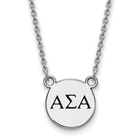 Sterling Silver Rhodium-plated LogoArt Alpha Sigma Alpha Sorority Greek Letters Small Black Enamel Pendant Necklace, 18" view 1