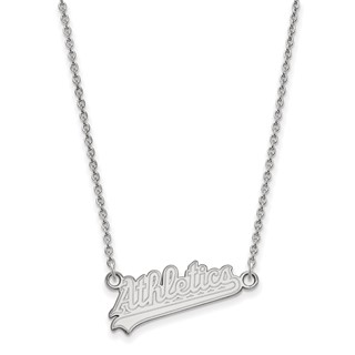 Sterling Silver Rhodium Plated Major League Baseball LogoArt Oakland Athletics Pendant Necklace