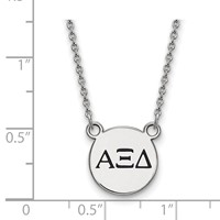Sterling Silver Rhodium-plated LogoArt Alpha Xi Delta Sorority Greek Letters Small Black Enamel Pendant Necklace, 18" view 2