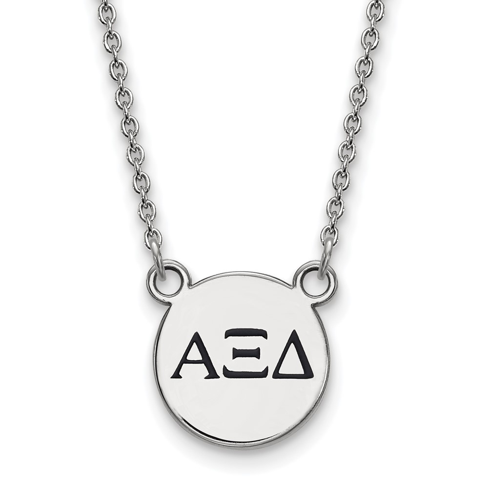 Sterling Silver Rhodium-plated LogoArt Alpha Xi Delta Sorority Greek Letters Small Black Enamel Pendant Necklace, 18"