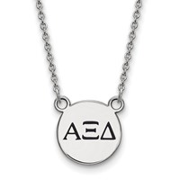 Sterling Silver Rhodium-plated LogoArt Alpha Xi Delta Sorority Greek Letters Small Black Enamel Pendant Necklace, 18" view 1