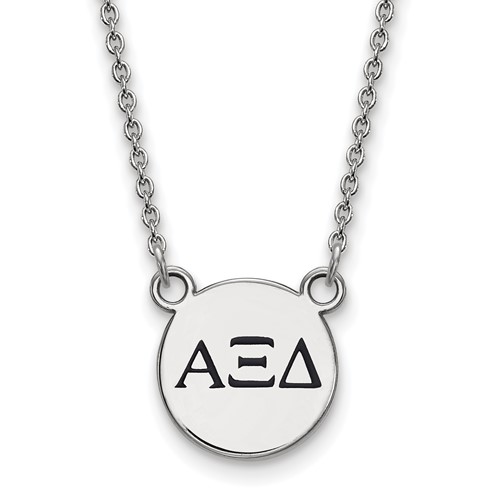 Sterling Silver Rhodium-plated LogoArt Alpha Xi Delta Sorority Greek Letters Small Black Enamel Pendant Necklace, 18"