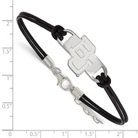 Sterling Silver Rhodium-plated LogoArt Baylor University Bears Small Center Black Leather Bracelet with Extender, 7" view 2