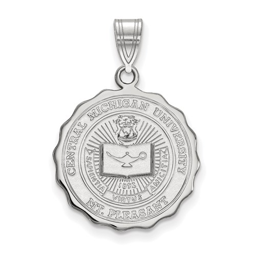 Sterling Silver Rhodium-plated LogoArt Central Michigan University Large Crest Pendant