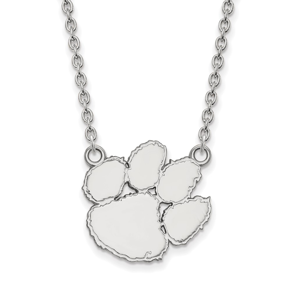 Sterling Silver Rhodium-plated LogoArt Clemson University Tiger Paw Large Pendant Necklace, 18"