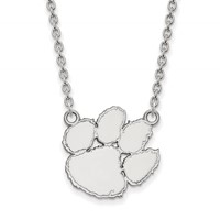 Sterling Silver Rhodium-plated LogoArt Clemson University Tiger Paw Large Pendant Necklace, 18" view 1