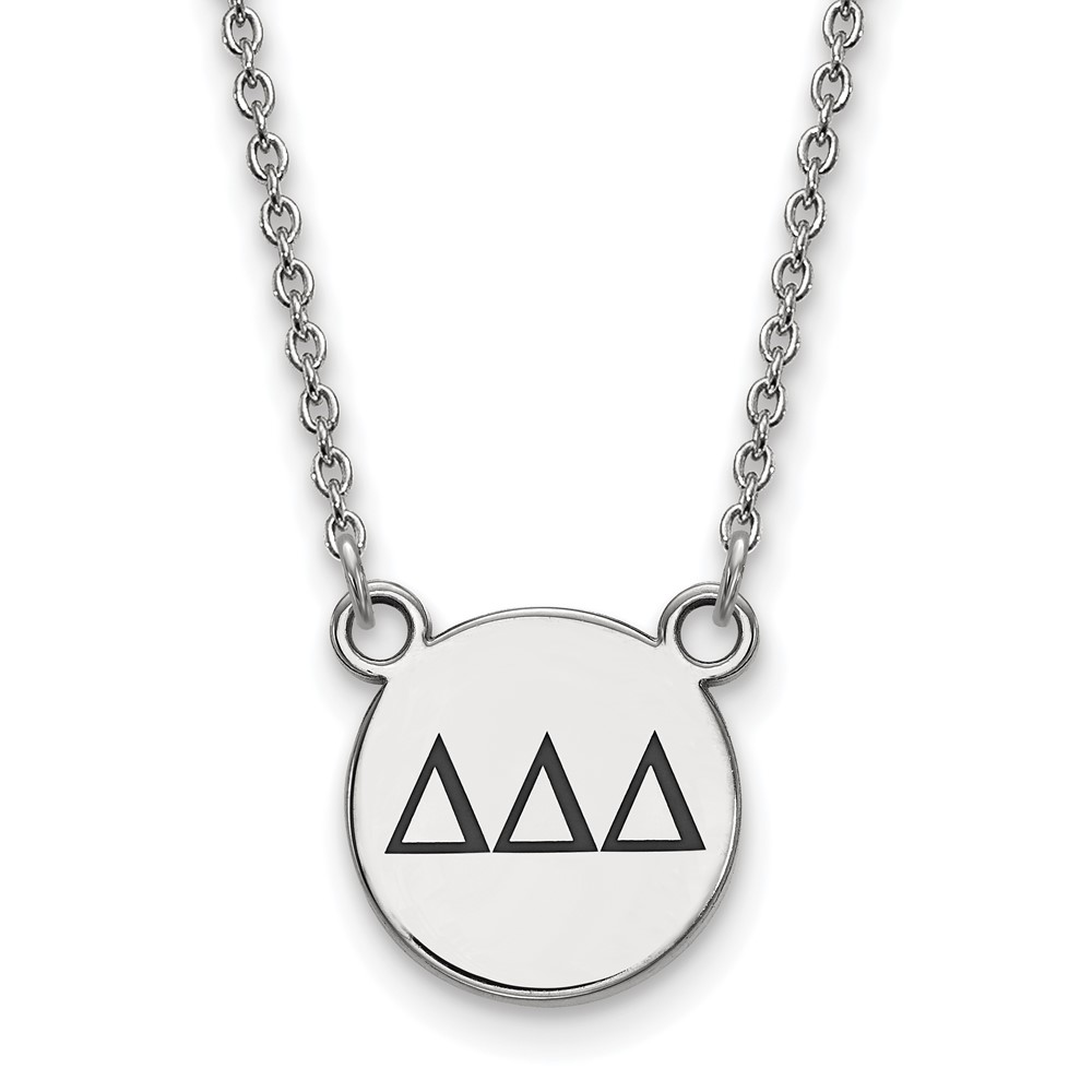 Sterling Silver Rhodium-plated LogoArt Delta Delta Delta Sorority Greek Letters Small Black Enamel Pendant Necklace, 18"