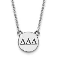 Sterling Silver Rhodium-plated LogoArt Delta Delta Delta Sorority Greek Letters Small Black Enamel Pendant Necklace, 18" view 1