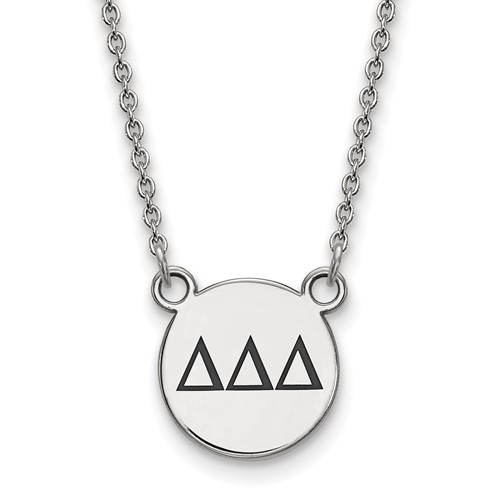 Sterling Silver Rhodium-plated LogoArt Delta Delta Delta Sorority Greek Letters Small Black Enamel Pendant Necklace, 18"