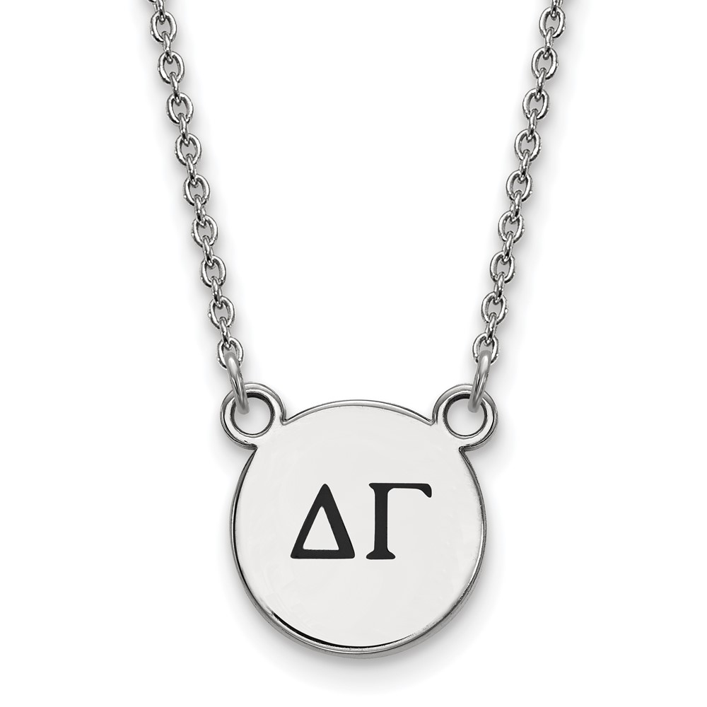 Sterling Silver Rhodium-plated LogoArt Delta Gamma Sorority Greek Letters Small Black Enamel Pendant Necklace, 18"