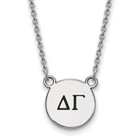 Sterling Silver Rhodium-plated LogoArt Delta Gamma Sorority Greek Letters Small Black Enamel Pendant Necklace, 18" view 1