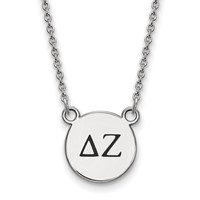 Sterling Silver Rhodium-plated LogoArt Delta Zeta Sorority Greek Letters Small Black Enamel Pendant Necklace, 18" view 1