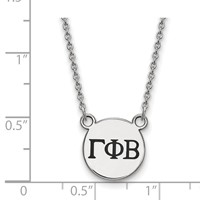 Sterling Silver Rhodium-plated LogoArt Gamma Phi Beta Sorority Greek Letters Small Black Enamel Pendant Necklace, 18" view 2