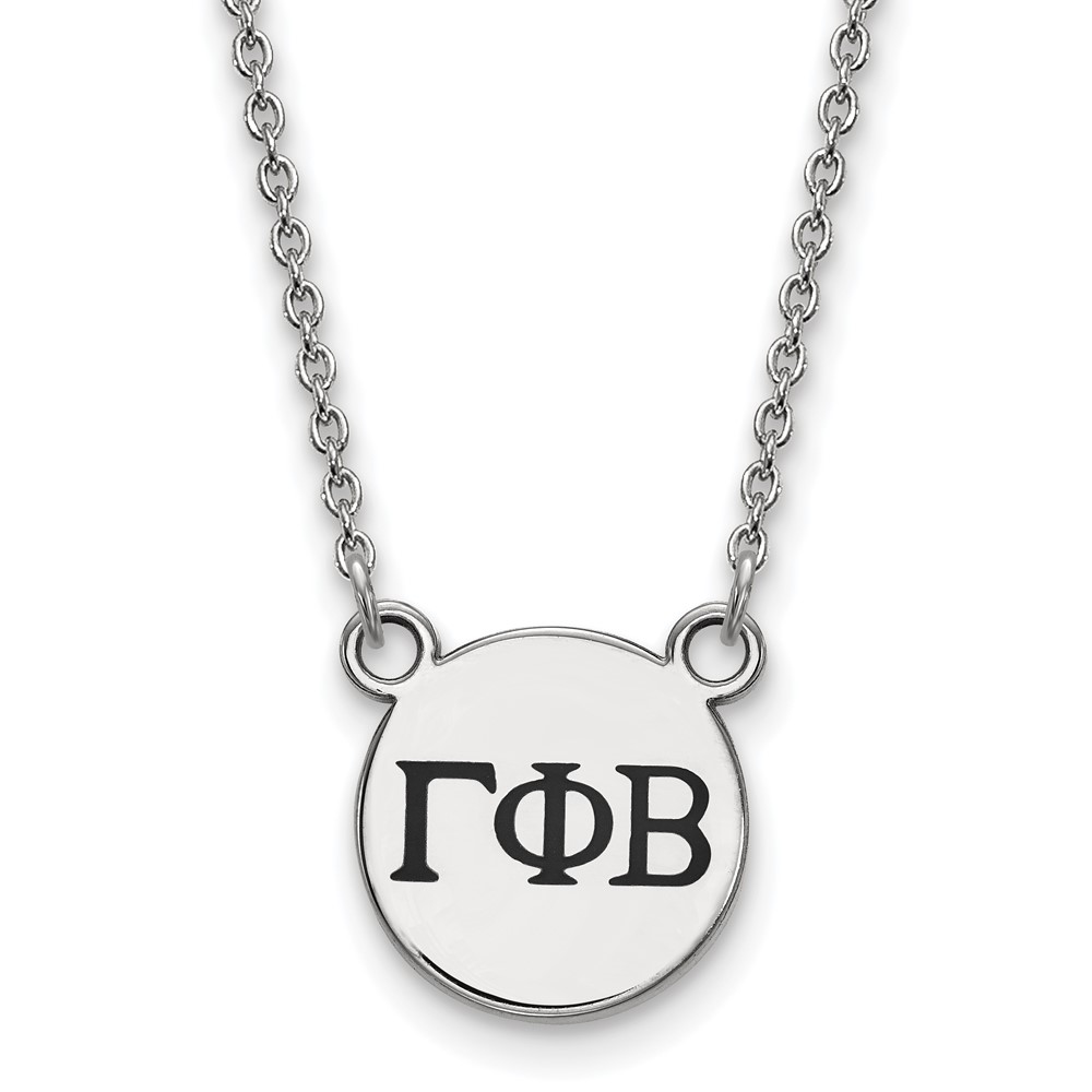 Sterling Silver Rhodium-plated LogoArt Gamma Phi Beta Sorority Greek Letters Small Black Enamel Pendant Necklace, 18"