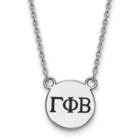 Sterling Silver Rhodium-plated LogoArt Gamma Phi Beta Sorority Greek Letters Small Black Enamel Pendant Necklace, 18" view 1