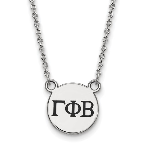 Sterling Silver Rhodium-plated LogoArt Gamma Phi Beta Sorority Greek Letters Small Black Enamel Pendant Necklace, 18"