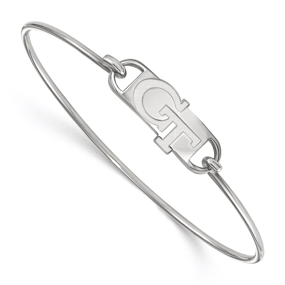 Sterling Silver Rhodium-plated LogoArt Georgia Institute of Technology G-t Small Center Wire Bangle, 7"