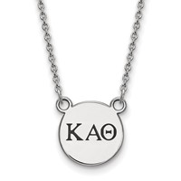 Sterling Silver Rhodium-plated LogoArt Kappa Alpha Theta Sorority Greek Letters Small Black Enamel Pendant Necklace, 18" view 1