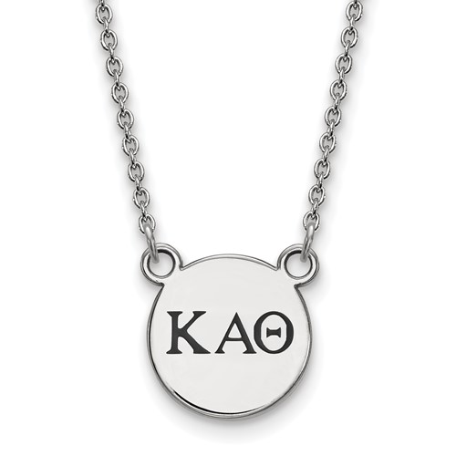 Sterling Silver Rhodium-plated LogoArt Kappa Alpha Theta Sorority Greek Letters Small Black Enamel Pendant Necklace, 18"