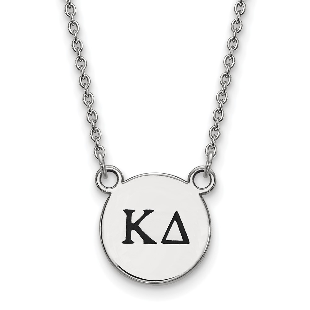 Sterling Silver Rhodium-plated LogoArt Kappa Delta Sorority Greek Letters Small Black Enamel Pendant Necklace, 18"