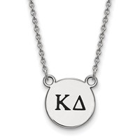 Sterling Silver Rhodium-plated LogoArt Kappa Delta Sorority Greek Letters Small Black Enamel Pendant Necklace, 18" view 1