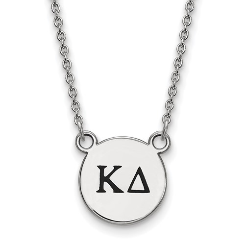 Sterling Silver Rhodium-plated LogoArt Kappa Delta Sorority Greek Letters Small Black Enamel Pendant Necklace, 18"