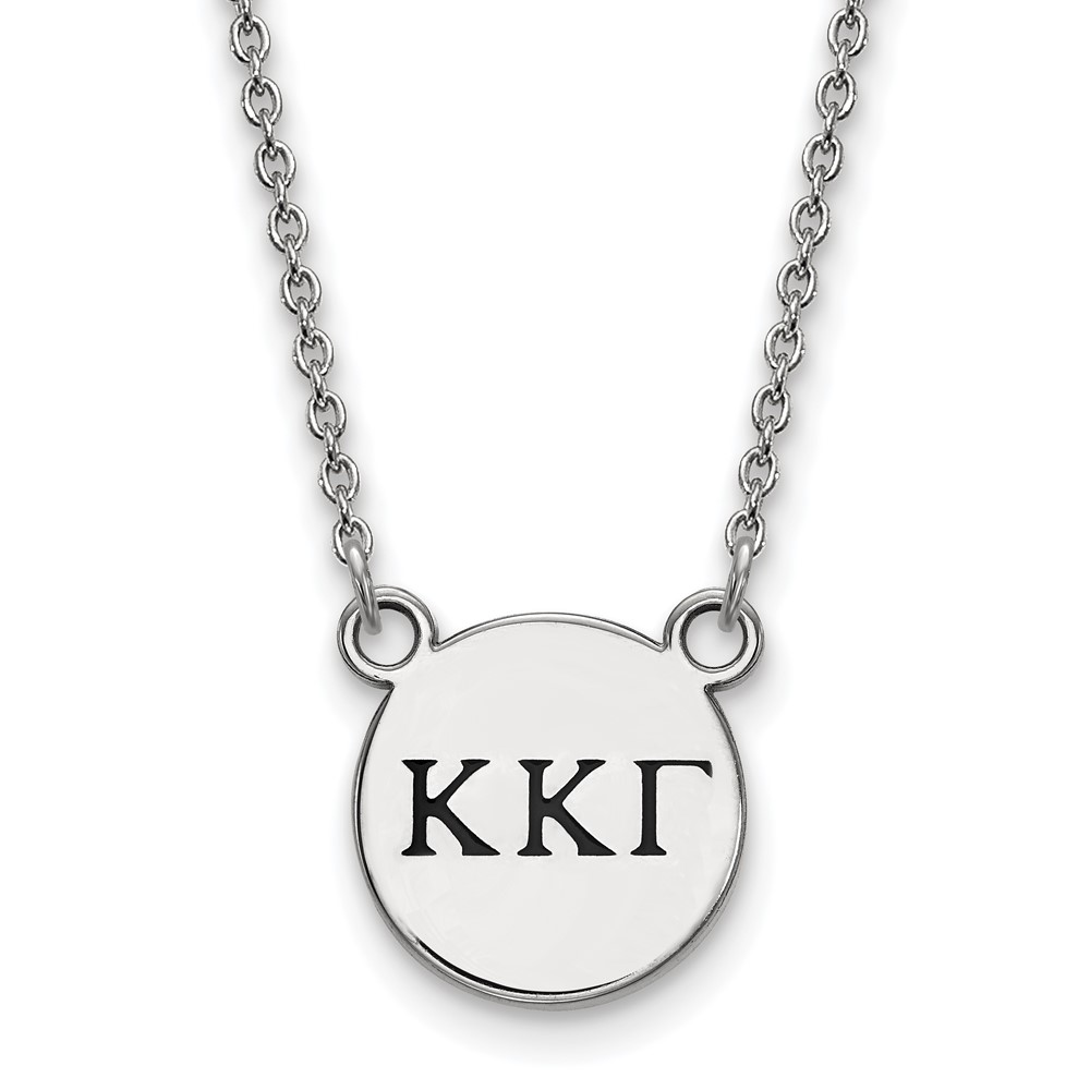Sterling Silver Rhodium-plated LogoArt Kappa Kappa Gamma Sorority Greek Letters Small Black Enamel Pendant Necklace, 18"