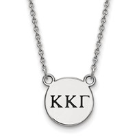 Sterling Silver Rhodium-plated LogoArt Kappa Kappa Gamma Sorority Greek Letters Small Black Enamel Pendant Necklace, 18" view 1