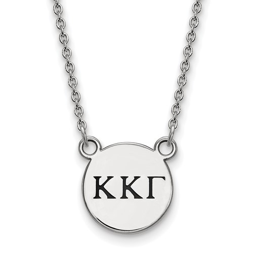 Sterling Silver Rhodium-plated LogoArt Kappa Kappa Gamma Sorority Greek Letters Small Black Enamel Pendant Necklace, 18"