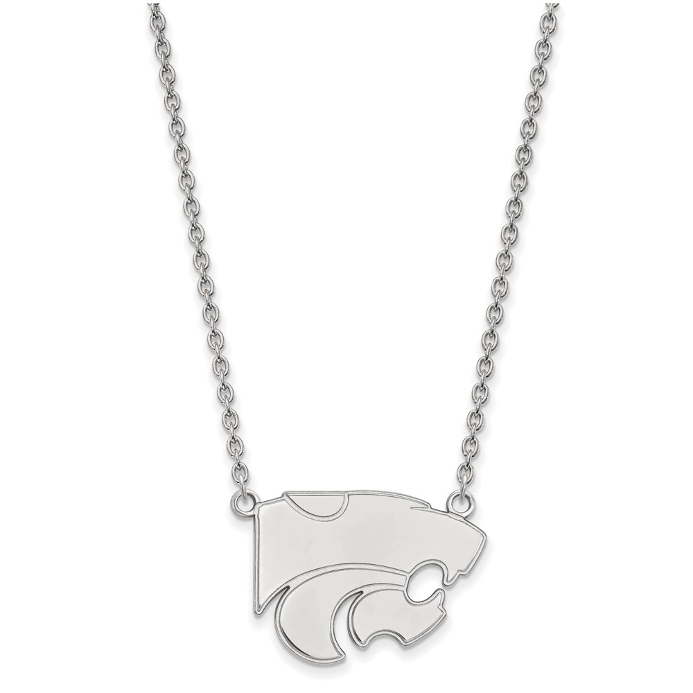 Sterling Silver Rhodium-plated LogoArt Kansas State University Wildcat Large Pendant Necklace, 18"