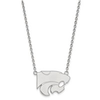Sterling Silver Rhodium-plated LogoArt Kansas State University Wildcat Large Pendant Necklace, 18" view 1