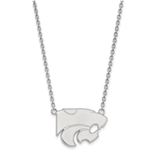 Sterling Silver Rhodium-plated LogoArt Kansas State University Wildcat Large Pendant Necklace, 18"