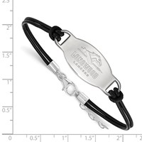Sterling Silver Rhodium-plated LogoArt Longwood University Lancers Black Leather Bracelet with Extender, 7" view 2