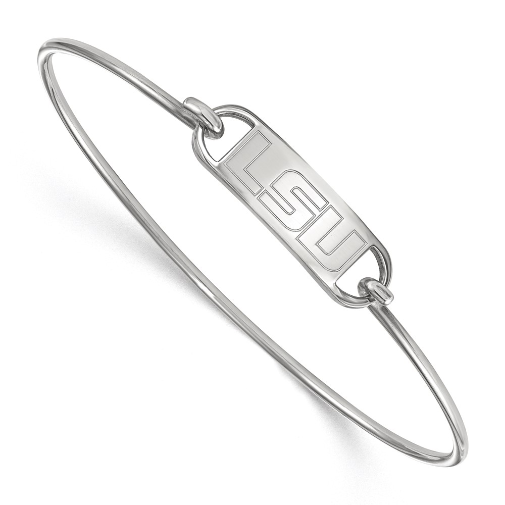 Sterling Silver Rhodium-plated LogoArt Louisiana State University L-s-u Small Center Wire Bangle, 7"