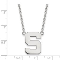 Sterling Silver Rhodium-plated LogoArt Michigan State University Letter S Large Pendant Necklace, 18" view 2