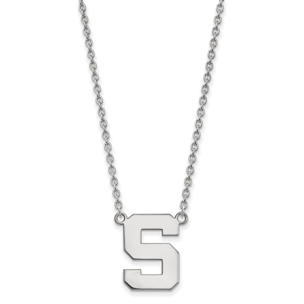 Sterling Silver Rhodium-plated LogoArt Michigan State University Letter S Large Pendant Necklace, 18"