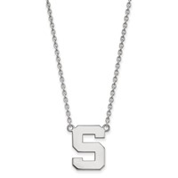 Sterling Silver Rhodium-plated LogoArt Michigan State University Letter S Large Pendant Necklace, 18" view 1